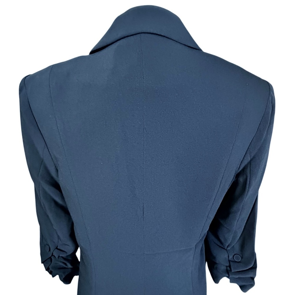 NEW Cinq à Sept Crepe Khloe Blazer 8 Navy Ruched Button Sleeve Closet Essential - Picture 7 of 16
